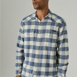Men’s Blue and White Plaid Button-Up Shirt Flannel